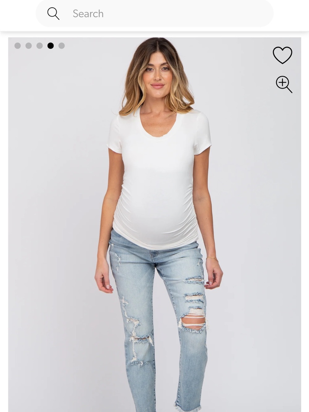 PinkBlush Women’s White Maternity Scoop Neck Short Sleeve Top